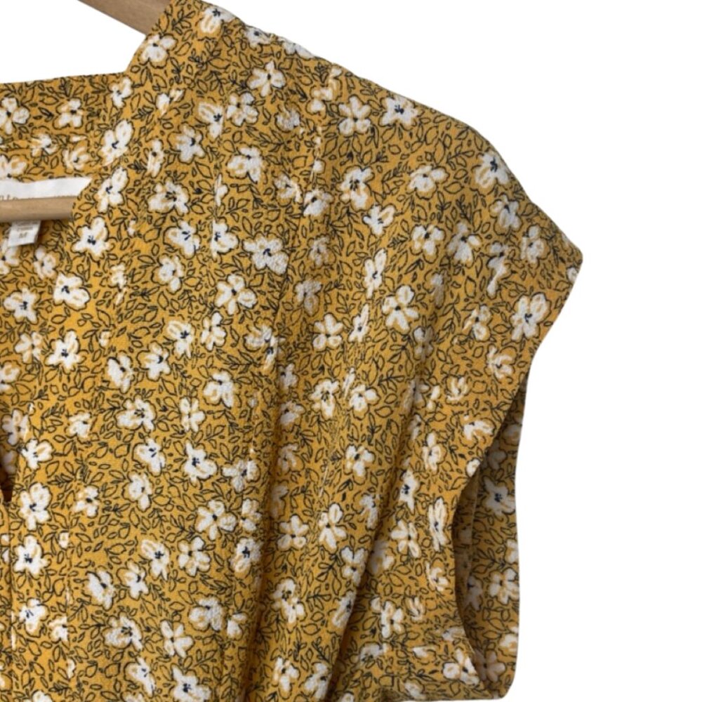 MONTEAU | Mustard Yellow Short Sleeve Floral Knee Length Dress | Size M - Picture 4 of 10